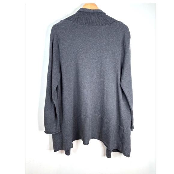 J Jill Cardigan L Cashmere Blend Pockets Charcoal Open Front Minimalist Classic - Picture 4 of 10